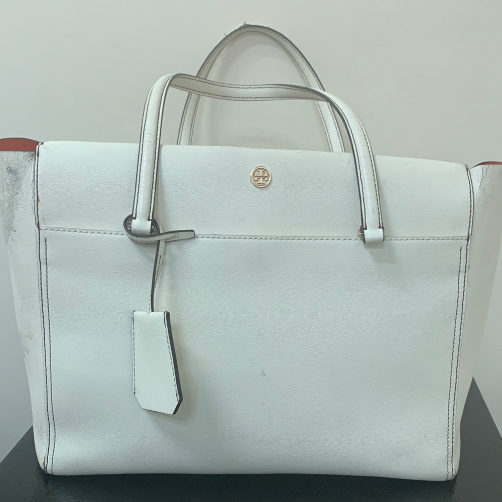 Chic White Tote Bag with Gold Accents